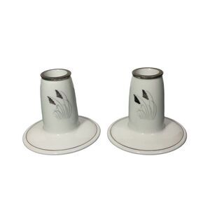 Fukagawa Arita Mid Century Modern Porcelain Taper Candle Holders Silver White